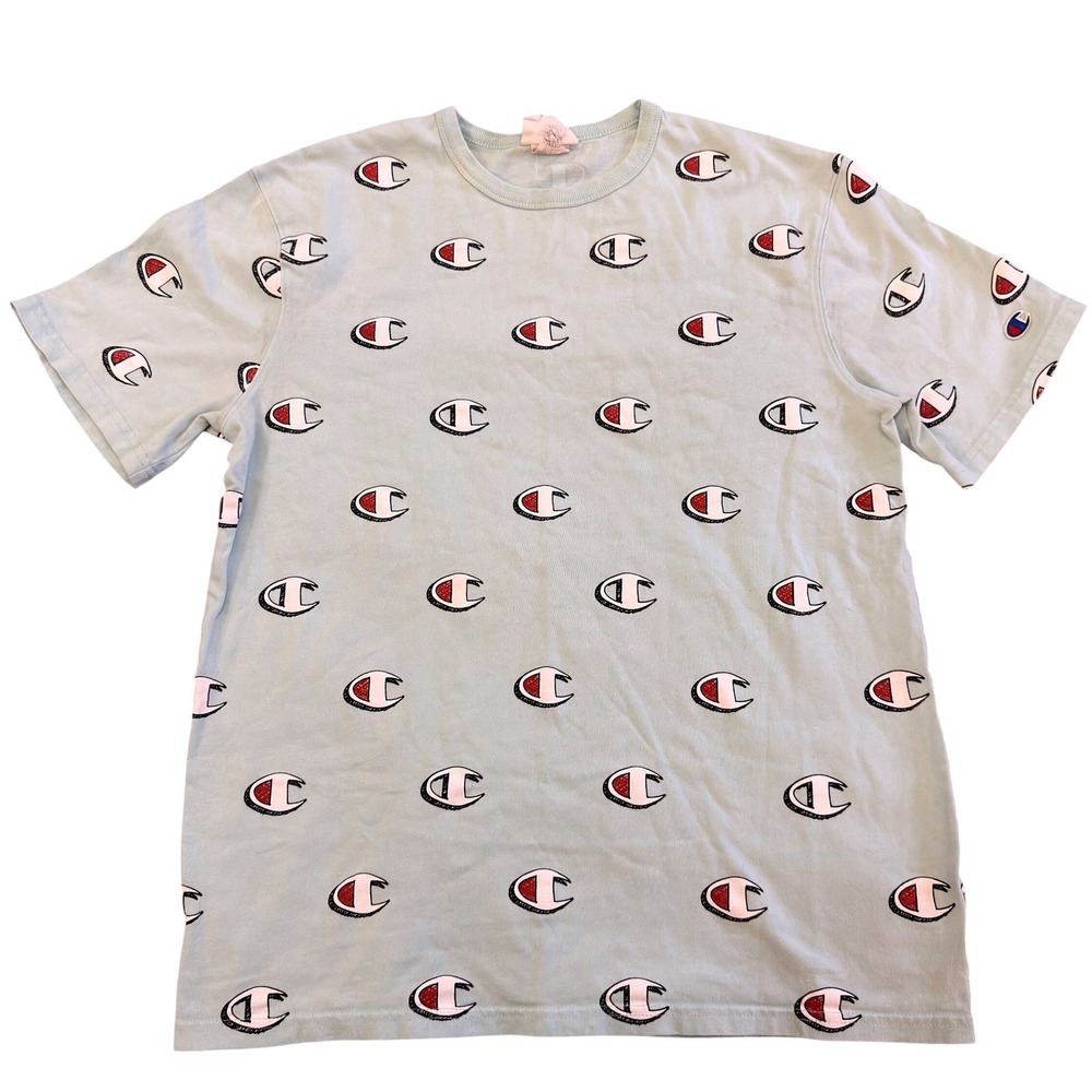 Champion Heritage All Over Print C Logo T-Shirt Mint Green Large Short Sleeve